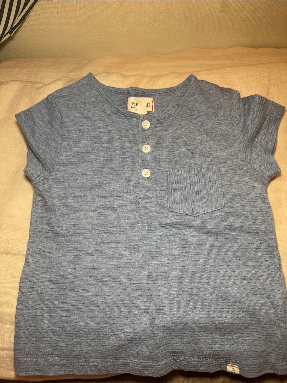 Kids Short-Sleeve Henley Pocket Tee in Heather Blue